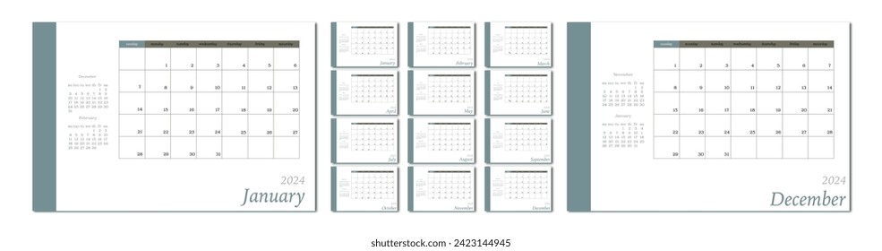 Calendar for 2024 on a light background. Ideal for the design of your workplace.