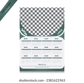 Calendar 2024, One Page Wall Calendar Design, 12 months Calendar Design, Print Ready, A3 Size, calendar for 2024