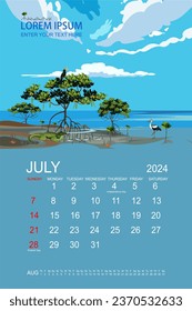 Calendar 2024 with a panorama of mangrove forests and their habitat.