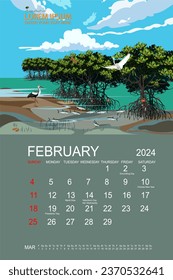Calendar 2024 with a panorama of mangrove forests and their habitat.