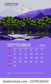 Calendar 2024 with a panorama of mangrove forests and their habitat.