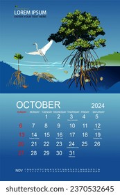Calendar 2024 with a panorama of mangrove forests and their habitat.
