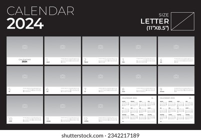 Calendar 2024, photo, landscape template planner vector in a minimalist style