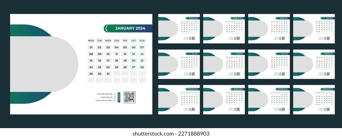 Calendario 2024 conjunto de diseño de plantilla corporativa de planificador. La semana comienza el lunes. plantilla para el calendario anual 2024