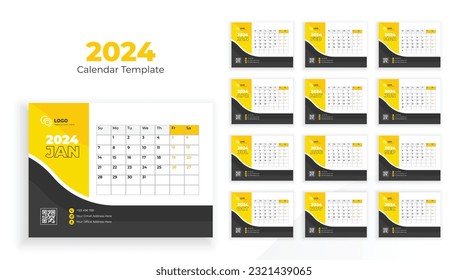 Calendar 2024 planner corporate template design set. template for annual calendar 2024. Week starts on Sunday