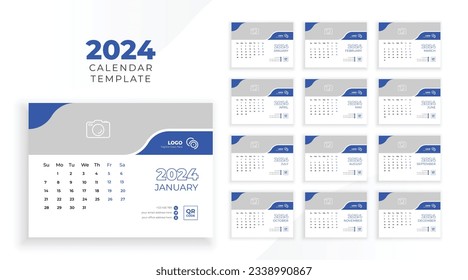 Calendar 2024 planner corporate template design set. template for annual calendar 2024. Week starts on Sunday