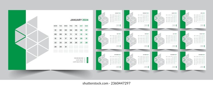 Calendar 2024 planner corporate template design set. Week starts on Monday. template for annual calendar 2024