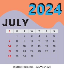 diseño de plantilla corporativa de planner de calendario 2024. Plantilla para el calendario de julio de 2024 