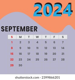 Kalender 2024 Planer Corporate Template Design. Muster für den September-Kalender 2024 