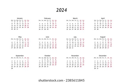 Calendar 2024, planner template. Vector isolated design