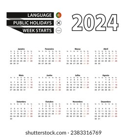 Calendar 2024 in Portuguese language, week starts on Monday. Vector calendar 2024 year.