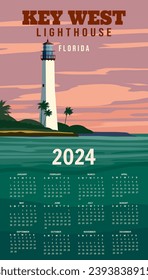 Kalender 2024 Poster Key West Leuchtturm Florida Retro