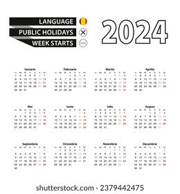 Calendar 2024 in Romanian language, week starts on Monday. Vector calendar 2024 year.
