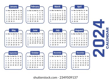 Calendar 2024 Simple Minimal Design Week Starts From Sunday Happy New Year Planner	
