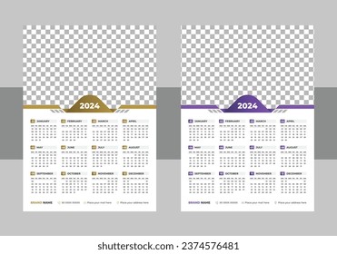 Calendar 2024 with simple and modern design, Week starts Monday, Simple calender design layout