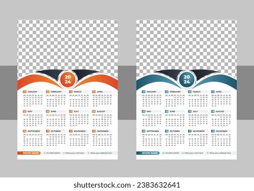 Calendar 2024 with simple and modern design, Week starts Monday, Simple calender layout or Yearly diary Organizer in English. 2024 colander design template for print