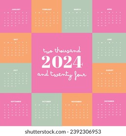 Calendar 2024 simple trendy colors