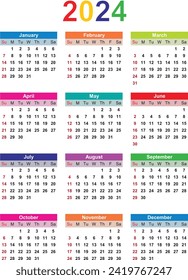 Calendar 2024 Single page for print vector illustrator design