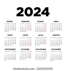 Calendar 2024 in spanish. Week starts on Monday. Minimal clean design white