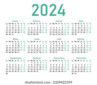  Calendar 2024 in spanish. The week starts on Monday.