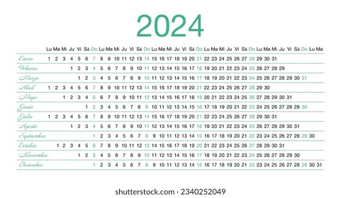 Calendar for 2024 in Spanish. The week starts on Monday