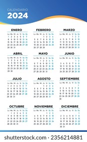 calendar 2024 in spanish. Week starts on monday. Illustration vector.