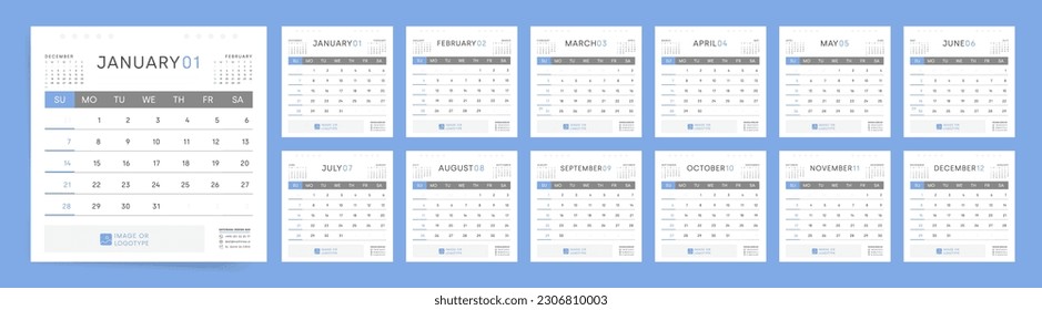 Calendar 2024, Square Calendar 2024 Sunday Start Corporate Design Template.