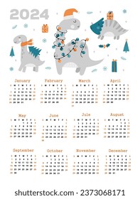 Calendario 2024 a partir del domingo. Ilustraciones vectoriales. 