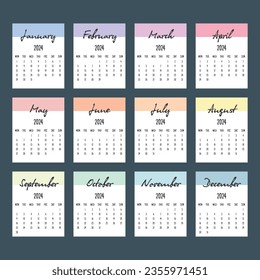 calendar for 2024 starts monday, vector calendar design 2024 year