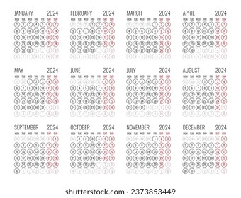 calendar for 2024 starts monday, vector calendar design 2024 year
