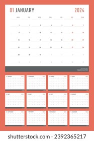 calendar for 2024 starts monday, vector calendar design 2024 year