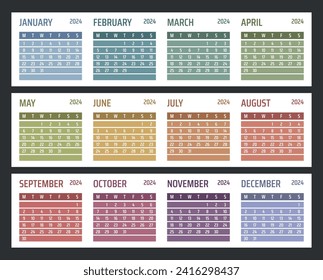 calendar for 2024 starts monday, vector calendar design 2024 year