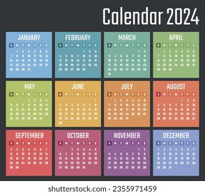 calendar for 2024 starts sunday, vector calendar design 2024 year