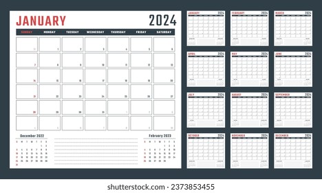 calendar for 2024 starts sunday, vector calendar design 2024 year