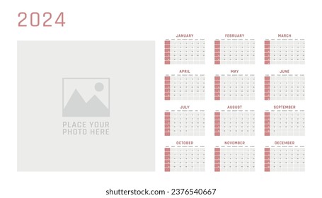 calendar for 2024 starts sunday, vector calendar design 2024 year