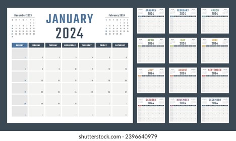 calendario para 2024 comienza domingo, diseño del calendario vectorial 2024 año