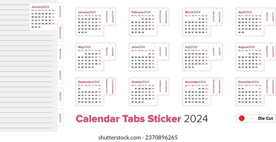 Calendar 2024 Tab Sticker Collection with Die Cut