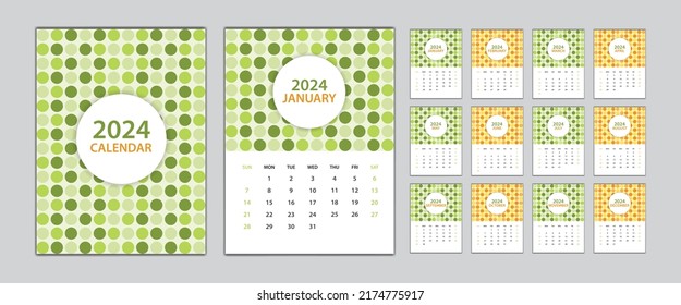 calendar 2024 template circle graphic concept, Desk Calendar 2024 design Set, wall calendar 2024 design, Poster, circle cover design, Set of 12 Months, Week start Sunday, advertisement, printing