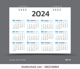 Calendar 2024 template layout, 12 months yearly calendar set in 2024, business brochure flyer, print media, advertisement, Simple design template, vector illustration