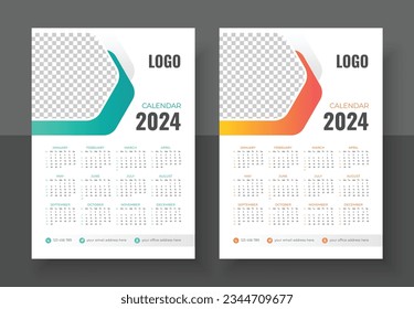 Calendar 2024 template planner vector wall minimalist style 1 to 12 month one page. Week starts on Sunday calendar design 2024