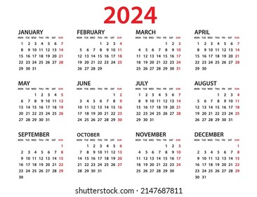 Modèle Calendrier 2024, Planner 2024 année, : image vectorielle de