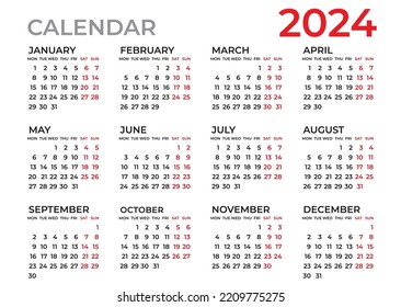 Calendar 2024 template, Planner 2024 year, Wall calendar template, Week Starts Monday, Set of 12 calendar, advertisement, printing, organization