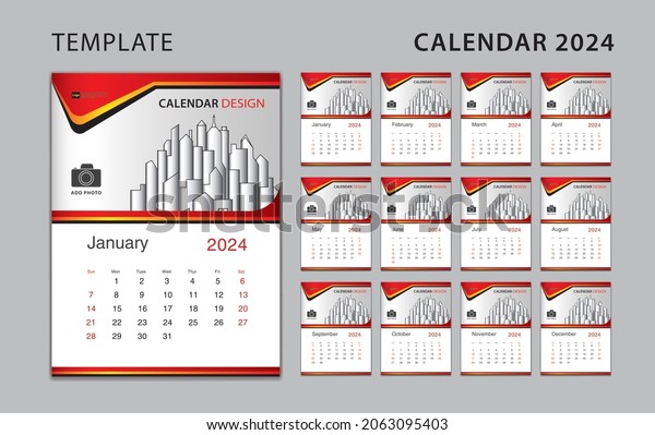 Calendar 2024 Template Set Wall Calendar Stock Vector (Royalty Free
