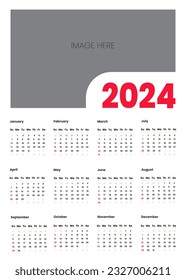 Calendar 2024 template simple minimal calendar, Vector planner 2024 year, Wall calendar 2024 year, Week Starts sunday, Set of 12 calendar, advertisement, printing, stationery, organization office.