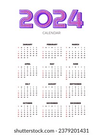 Calendar 2024 template vector. simple minimal design. Planner 2024 year. Wall calendar 2024 year.