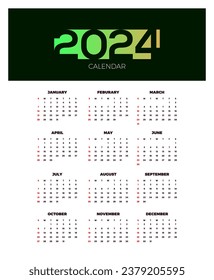 Calendar 2024 template vector. simple minimal design. Planner 2024 year. Wall calendar 2024 year.