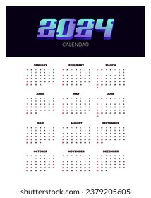 Kalender 2024 Vorlage Vektor. einfaches minimales Design. Planer 2024 Jahr. Mauerkalender 2024 Jahr.