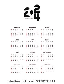 Calendar 2024 template vector. simple minimal design. Planner 2024 year. Wall calendar 2024 year.