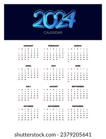 Calendar 2024 template vector. simple minimal design. Planner 2024 year. Wall calendar 2024 year.
