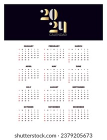 Calendar 2024 template vector. simple minimal design. Planner 2024 year. Wall calendar 2024 year.